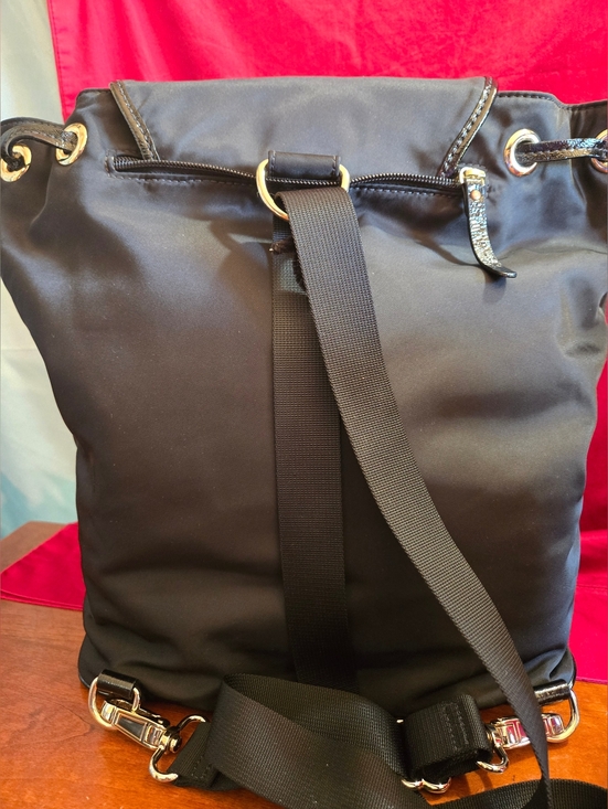 kate spade Convertible Black Nylon & Patent Leather Drawstring Backpack - Picture 4 of 13